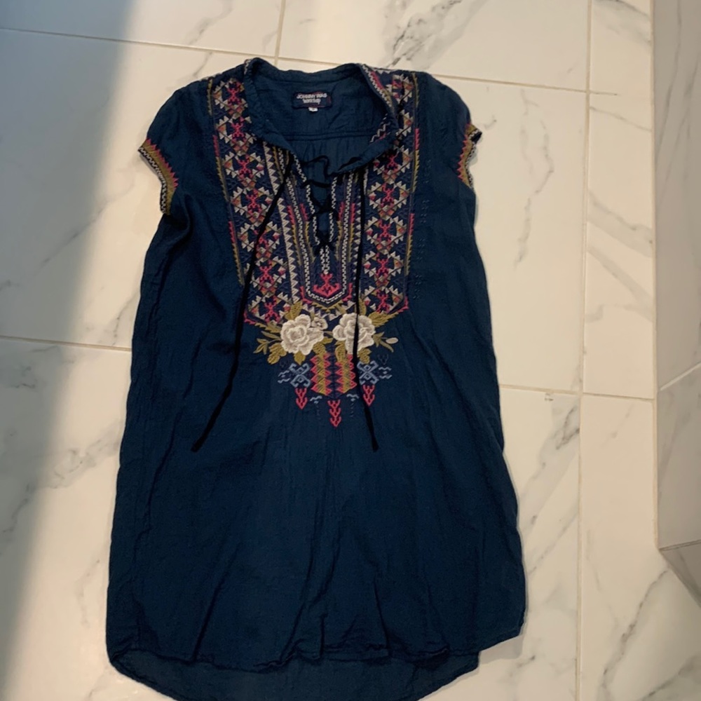 JOHNNY WAS RONNIE TUNIC DRESS NAVY SZ SMALL